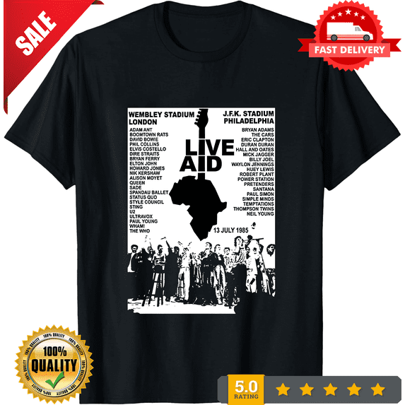 Live Aid Concert Music Gig Event Live 1985 Wembley 80s Gift Tee Black T Shirt 30, CROWD FAVORIT-TH78822