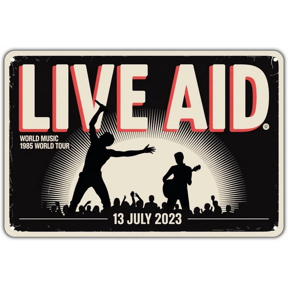 Live Aid Concert Rock Music tin sign Vintage World Music 1985 Tour Metal Sign Print Aesthetic for Garden Yard Bar Porch Home Bedroom Kitchen Wall Decor Decor Gift 8 x 12 inch