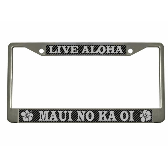 Live Aloha Maui No Ka Oi Style Metal License Plate Frame Personalized/Car Accessories Car Tag Holder Cover Carbon (Chrome/Carbon/Silver)