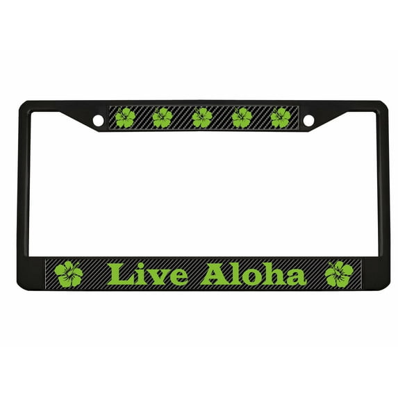 Live Aloha with Hibiscus Flower Style Metal License Plate Frame Personalized/Car Accessories Car Tag Holder Cover (Black/Carbon/Limegreen)