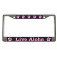 thumbnail image 1 of Live Aloha with Hibiscus Flower Style Metal License Plate Frame Personalized/Car Accessories Car Tag Holder Cover Carbon (Chrome/Carbon/Light Pink), 1 of 2