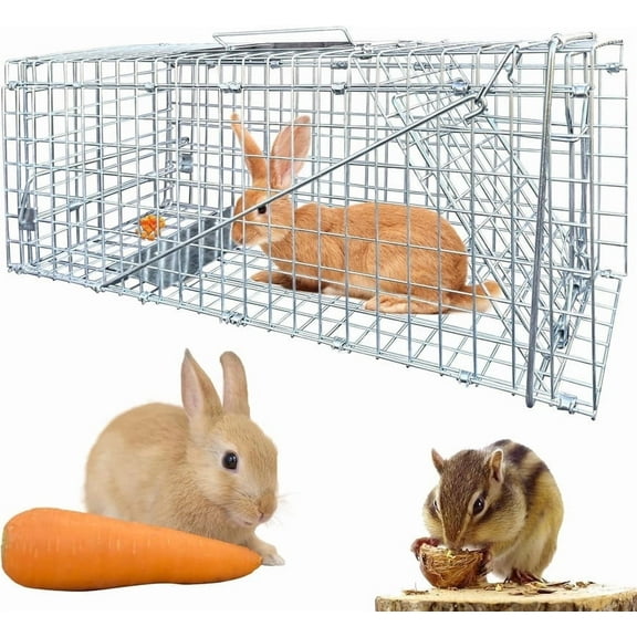 Live Animal Cage Traps,24in Rabbit Trap,Humane Way Folding Raccoon Traps for Stray Cats,Squirrels,Live Traps for Raccoons,Steel Foldable with Pedal Triggers