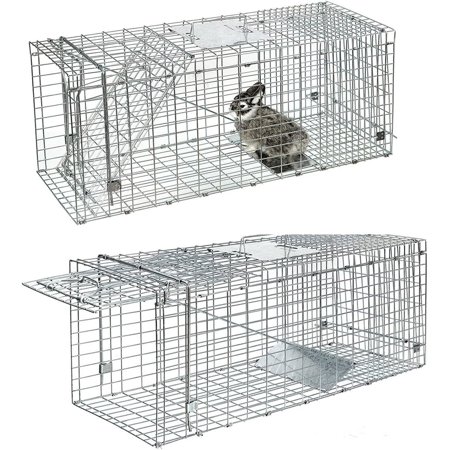 Live Animal Trap 24"x8"x7" Humane Cat Trap Cage for Stray Cats Raccoon Chipmunks Opossum Squirrel Chicken Mole Gopher Rabbits Skunk (2 Pack)