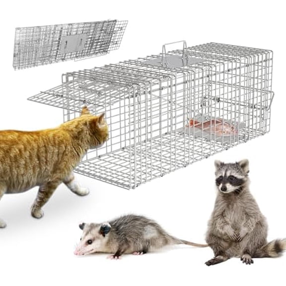 Live Animal Trap Cage, Large Humane Cat Trap Catch Release Animal Rodent Cage, Collapsible One-Door Animal Catcher Cage for Raccoons Opossums Groundhogs Skunks Cats Squirrels - 30.5111.02 11.81inch