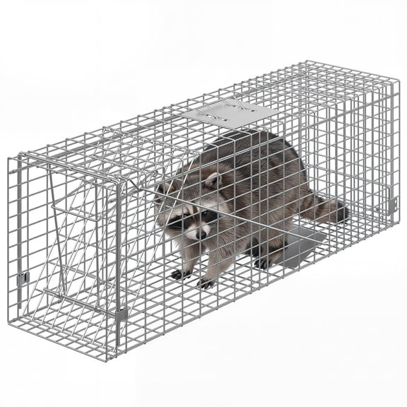 Live Animal Trap Cage for Raccoons, Stray Cats, Rabbits, Skunks, Groundhogs – Large Humane 2-Door Collapsible Steel with Sensitive Trigger & Carry Handle