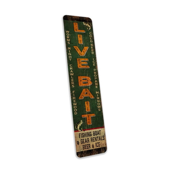 Live Bait Fishing Sign Garage Décor Mancave Rustic Signs Decorative Signs 4x18 104182001044