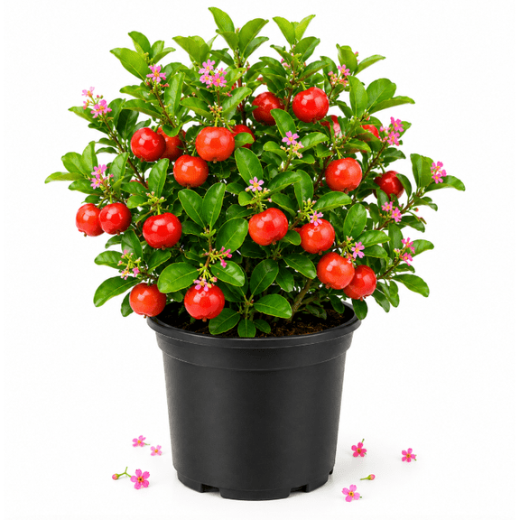 Live Barbados Cherry Plant 4-6 Inches Tall, Acerola Cherry Tree Seedling, Tropical Fruit Plant for Container and Home Gardens