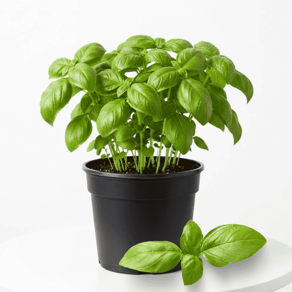 Live Basil Plant in 4 Inches Pot, Large Leaf Basil Plants from 4 to 7 Inches Height, Herb Shrubs for Outdoor Gardening