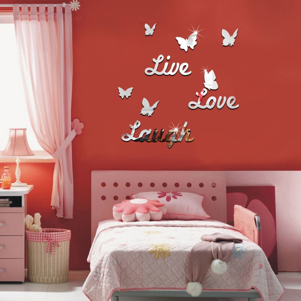 Live & Butterfly Acrylic 3D Wall Mirror Sticker Small Art Decal Mural DIY Modern Home Decor for Living Room, Bedroom, Bathroom