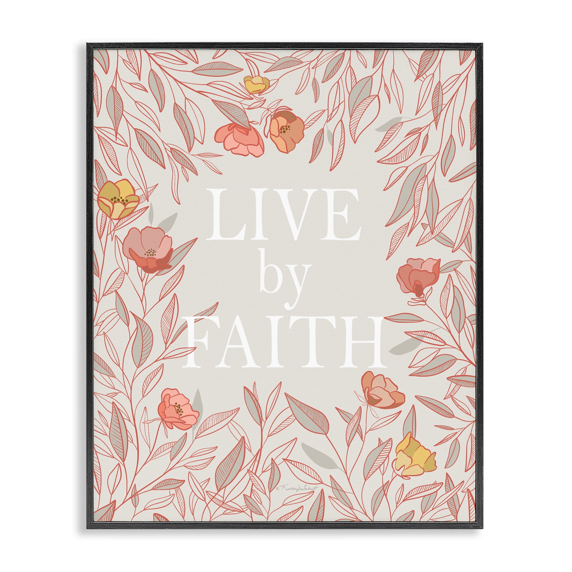 Live By Faith Rosy Florals Black Framed Giclee Art, design by Kelley Talent