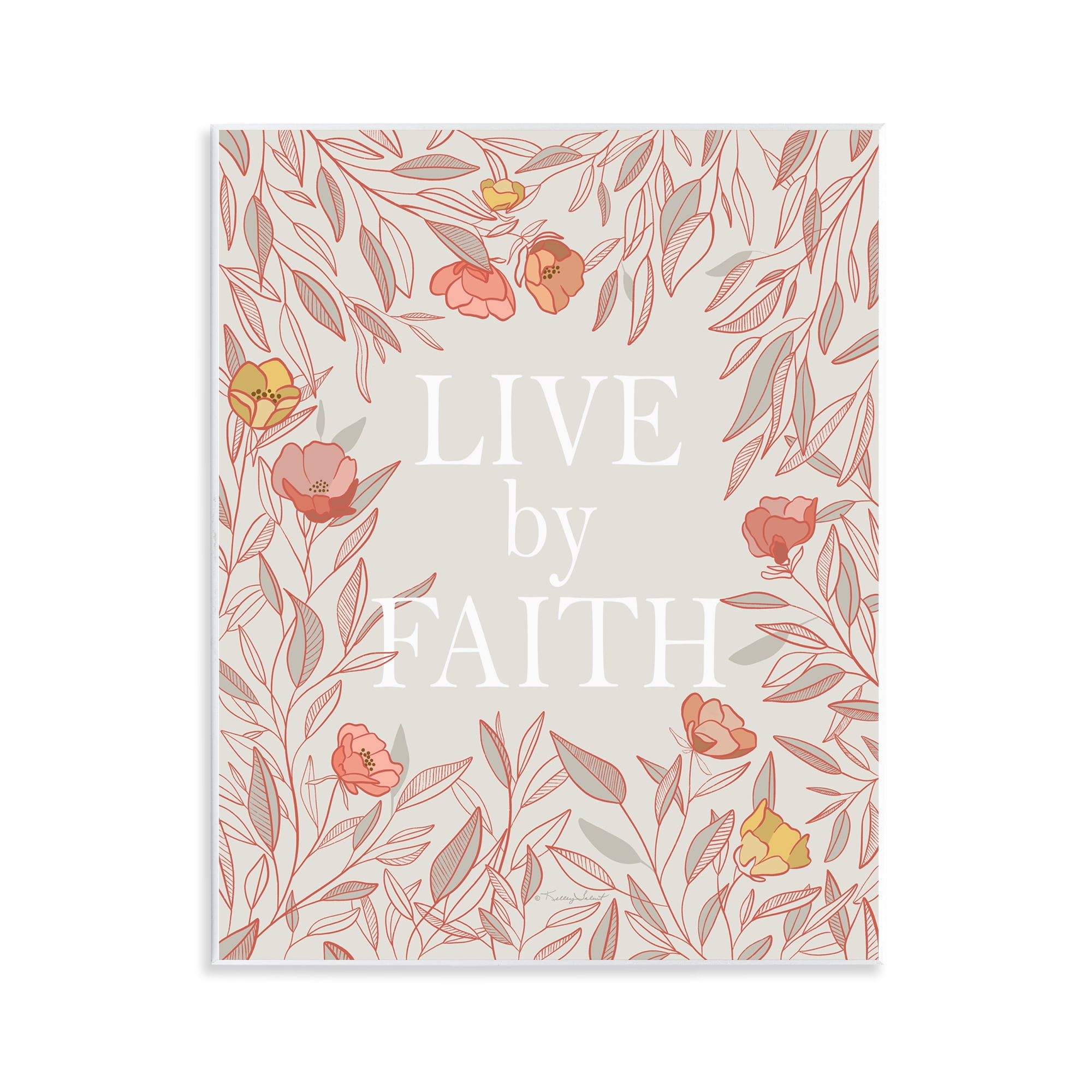 Live By Faith Rosy Florals Wall Plaque Art, design by Kelley Talent