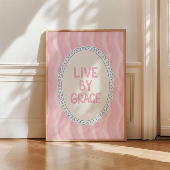 Live By Grace Yellow Christian Print, Unframed Paper Poster 8x10in