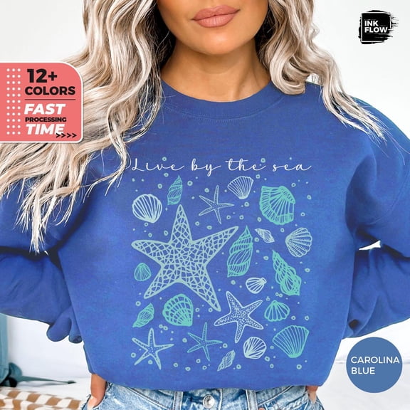 Live By The Sea Sweatshirt, Coastal Vibes Graphic Top, Beach Sweater, Ocean Lover Hoodie, Soft Casual Her, Sea Life Sweatshirt TSHIRT All Size S-5XL