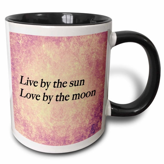 3drose, Live by the Sun, Love by the Moon Expression, Pink, Purple Warm Background, 15oz Two-tone Black Mug