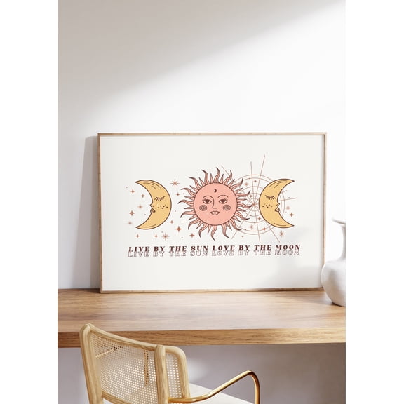 Live By The Sun Love By The Moon, Inspirational Quote , Mindful , Spiritual Art , Moon Phase Illustration, Boho Art Unframed Paper Print