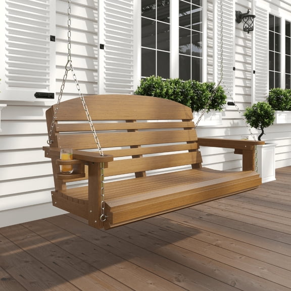 Live Casual Classic Recycled Plastic Porch Swing, 4-foot, Mahogany