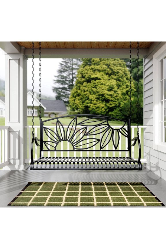 Heavy Duty Mariposa Metal Porch Swing, 4-foot, Black, without Cupholders
