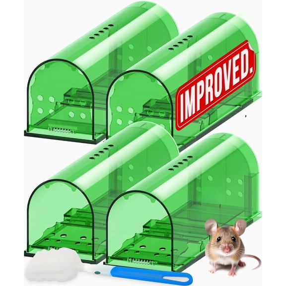 Live Catch and Release Humane Mouse Traps, No Kill, 4 Pack Reusable, Easy to Use & Clean, No Touch Release, Sensitive, Includes Cleaning Brush, Instruction Manual & Video Indoor Mousetrap