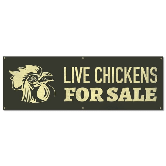 Live Chickens | 24" X 72" Banner | Outdoor Vinyl Sign With Grommets | Farm Farmer Advertising Displays | Made in The USA