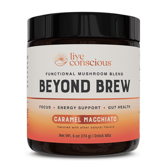 Live Conscious Beyond Brew Mushroom Superfood Coffee Alternative, Caramel Macchiato, 30 Serv.