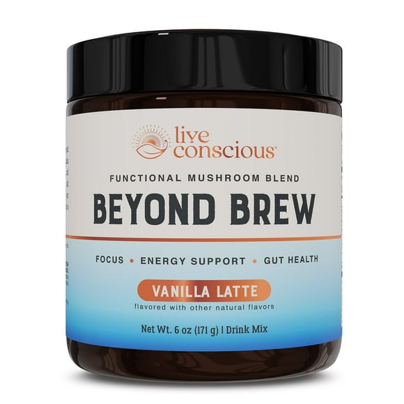 Beyond Brew Vanilla Latte Coffee Alternative - Mushroom Complex w/Lions Mane, Reishi, Cordyceps & Chaga for Sustained Focus, Energy & Immunity Support. Prebiotics & Probiotics Support, 30 Servings