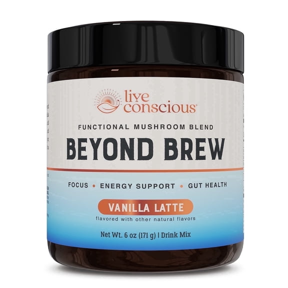 Live Conscious Beyond Brew Mushroom Coffee Alternative, Vanilla Latte, 30 Servings