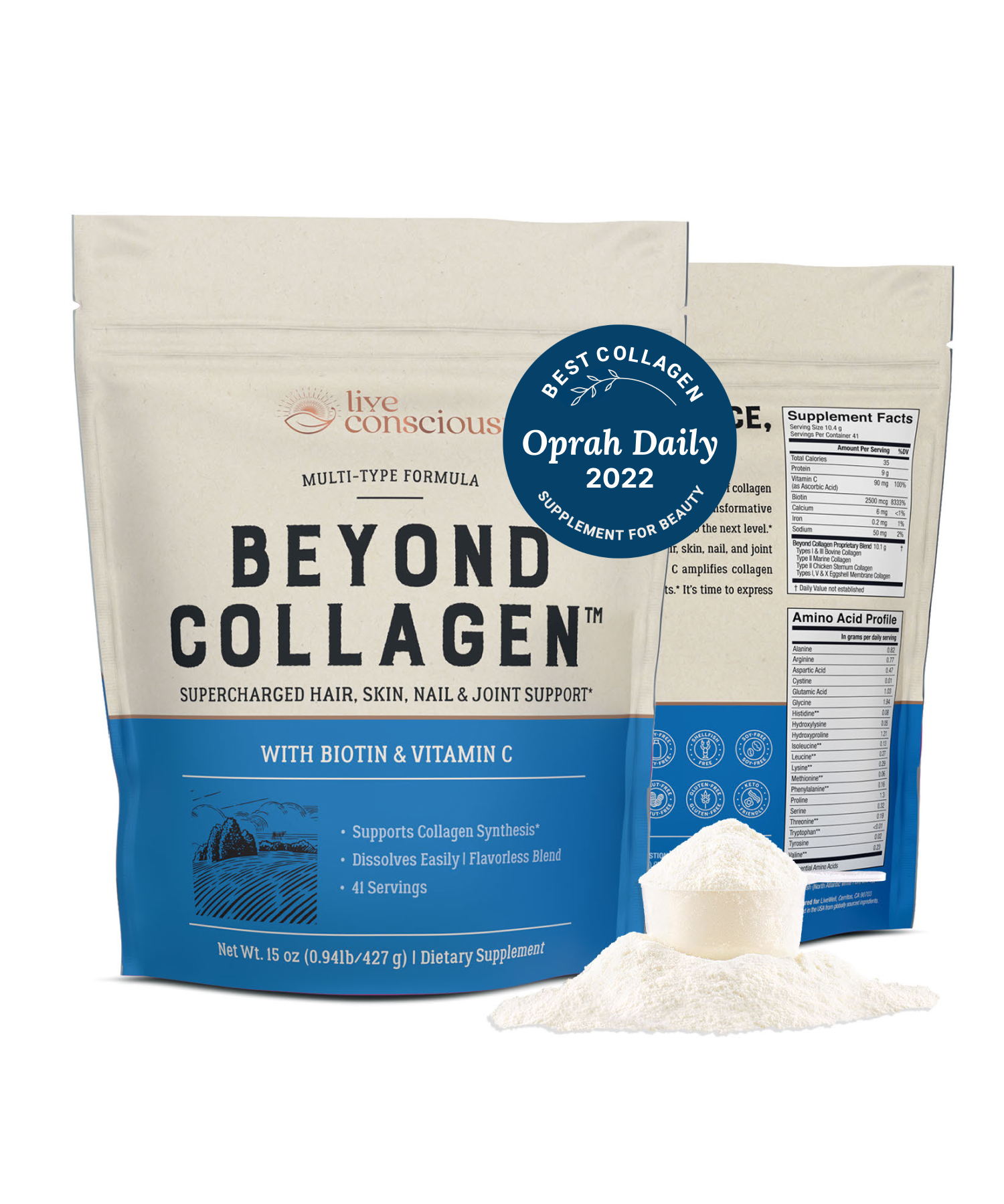 Live Conscious Collagen Peptides Hydrolyzed Powder, 11 g, 41 Servings