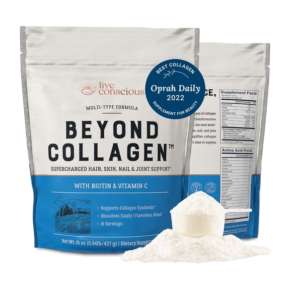 Live Conscious Beyond Collagen Powder with Biotin & Vitamin C, 10g, 41 Servings