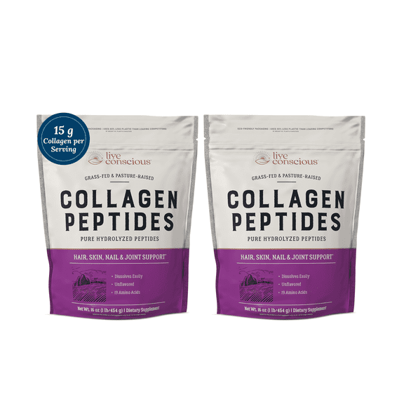 Live Conscious Collagen Peptides Hydrolyzed Powder, 11 g, 82 Servings (2-Pack)