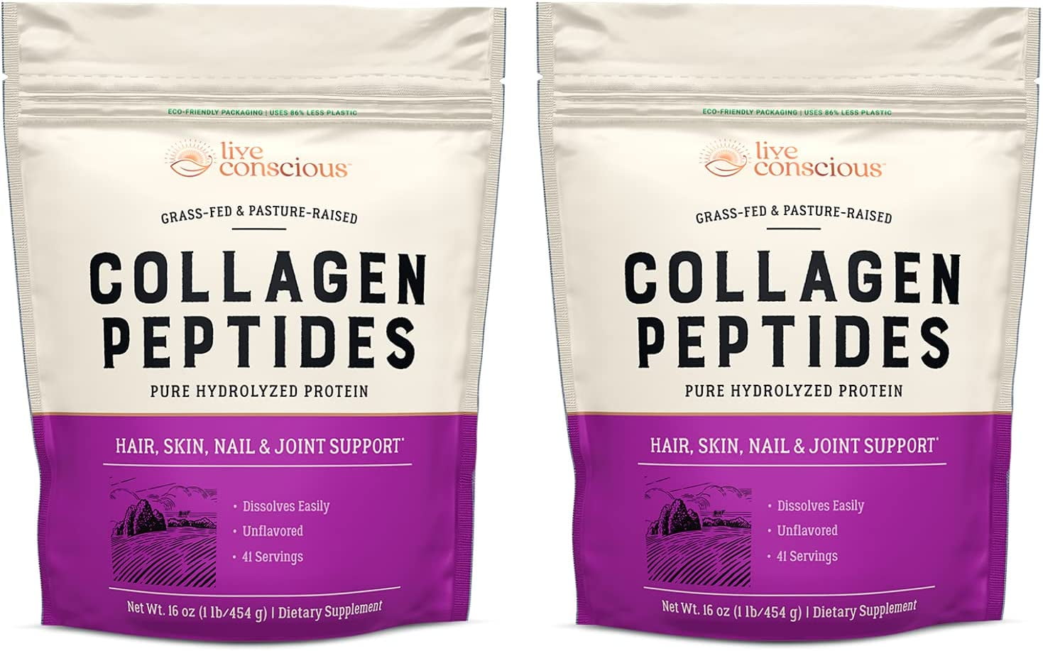 Live Conscious Collagen Peptides Hydrolyzed Powder, 11 g, 82 Servings (2-Pack)