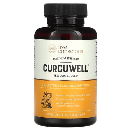 Live Conscious CurcuWell Curcumin Blend Joint Body & Cognitive Support, 1000mg, 60ct