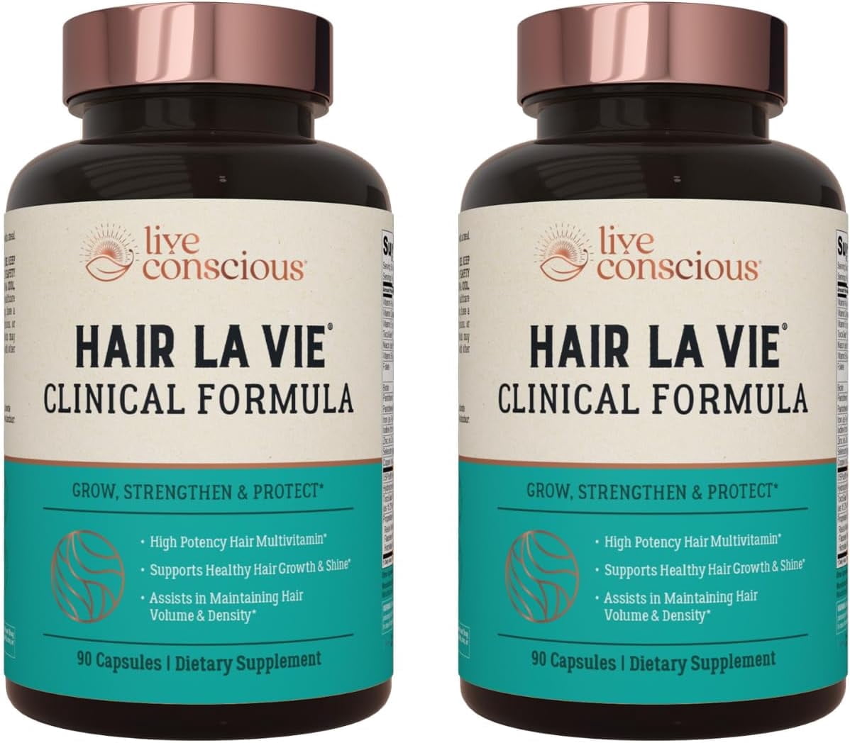 Live Conscious Hair La Vie Clinical Formula Hair Vitamins for Hair Regrowth, 90 Caps (Pack of 2)