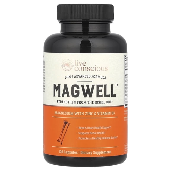 Live Conscious Magwell Magnesium Complex with Zinc & Vitamin D3 - Sleep & Bone Support - 120 Capsules