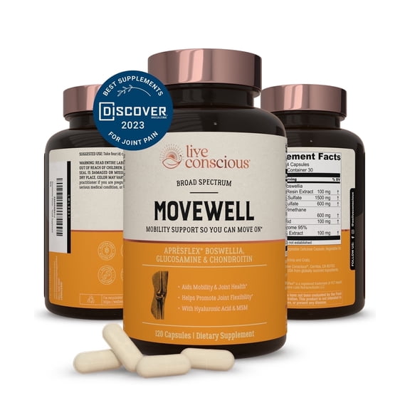 Live Conscious Glucosamine Chondroitin with MSM, Hyaluronic Acid, and More - MoveWell Joint Health Supplement
