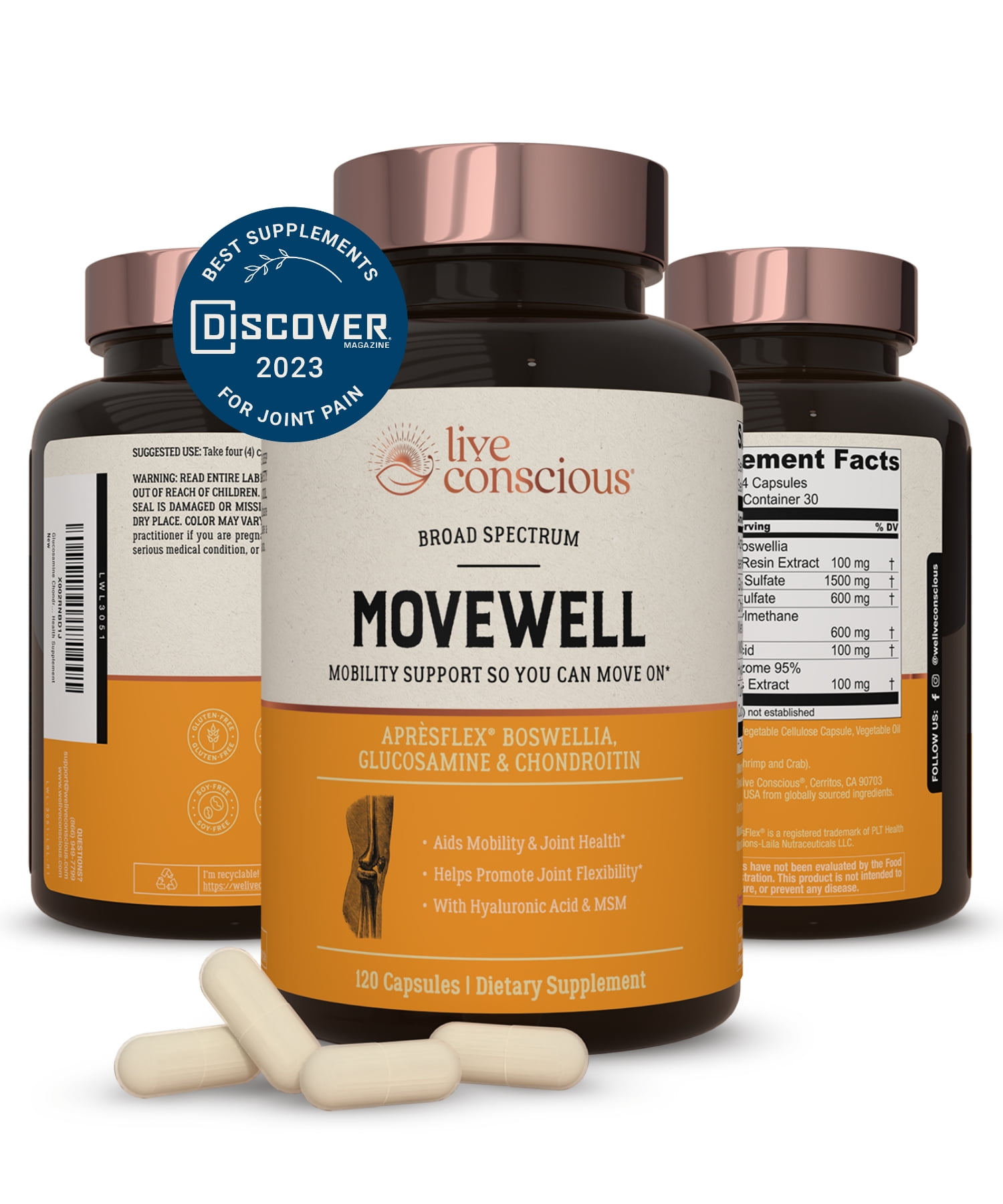 Live Conscious MoveWell Glucosamine Chondroitin with MSM, 600mg, 30