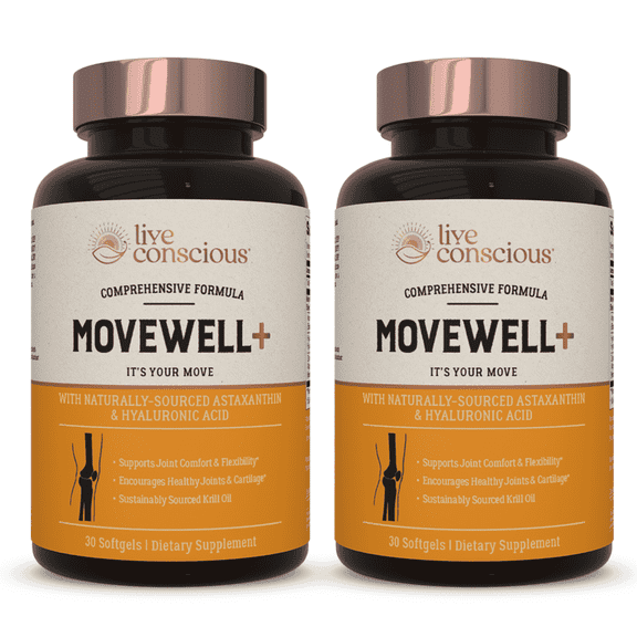Live Conscious Movewell Plus Antarctic Krill Oil, Healthy Joint & Muscle Support Supplement, 353 mg, 60 Softgels