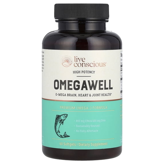Live Conscious OmegaWell Fish Oil, Heart & Brain Health Support, 60 Softgels