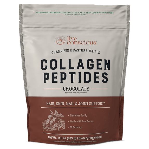 Live Conscious Peptides Chocolate - Grass-Fed, Pasture-Raised Types I & III Collagen & 19 Diverse Amino Acids Support Skin, Hair, Nails & Joint Health. Delicious Chocolate Flavor. 30-Day Supply