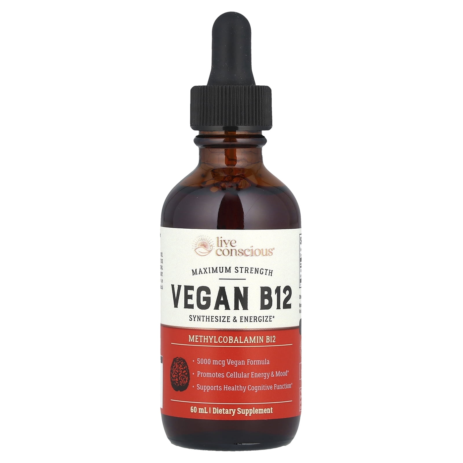 Live Conscious Vegan B12 Sublingual Drops, 5000 mcg, 60 Servings