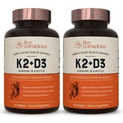 Live Conscious Vitamin K2 MK-7 with D3, Bone & Heart Health Supplement, 100 Mcg & 5000 IU, 120 Softgels