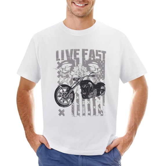 Live East Motorcycle Men’s T-Shirt 100% Cotton Casual Short Sleeve Tops Gift Tee White 4XL