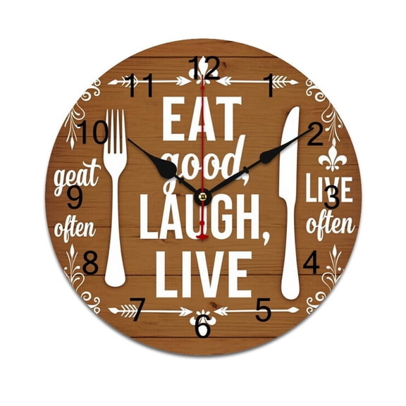 Live Eat Laugh Art Print-1 Time Decorative Wall Clocks Round Large Wall Watch Bedroom Home Decor 10in