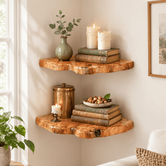 Live Edge Cedar Corner Shset Of 2 Floating Wall Shelves