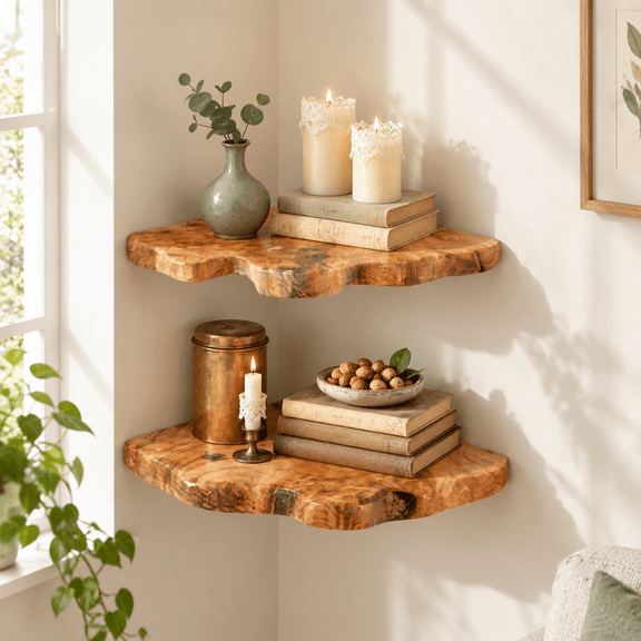 Live Edge Cedar Corner Shset Of 2 Floating Wall Shelves