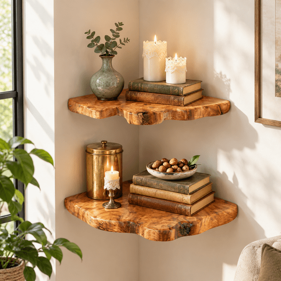 Live Edge Cedar Corner Shset Of 2 Floating Wall Shelves