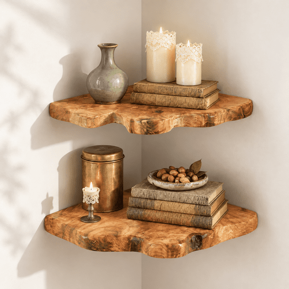 Live Edge Cedar Corner Shset Of 2 Floating Wall Shelves