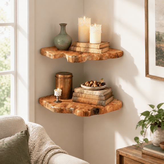 Live Edge Cedar Corner Shset Of 2 Floating Wall Shelves