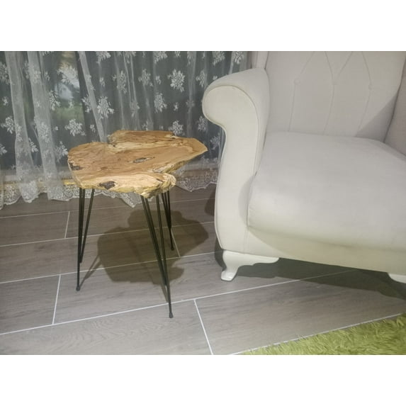 Live Edge End Table Rustic Nightstand Table Natural Olive Tree Solid Wood 12" Natural Table I (Height 16")