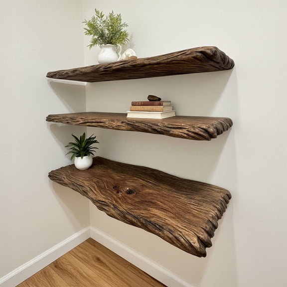 Live Edge Floating Shelf Handcrafted Carved Floating Wood Shelf Wall Mounted Shelf Solid Wood Hanging Floating Shelves
