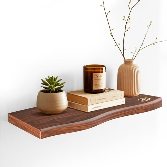 Live Edge Floating Wall Shelf - Solid Wood For Farmhouse Modern Or Rustic Home Decor With Grain 18"